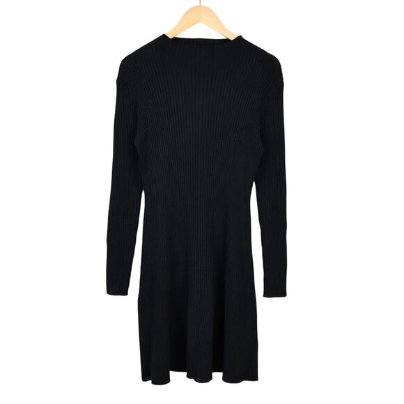 J.Crew Factory Long Sleeve Ribbed Knit Mini Sweater Dress Black Size Medium NWT - Picture 1 of 7